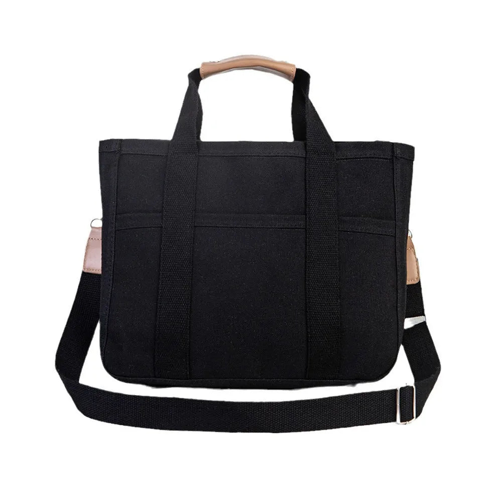 Canvas single shoulder crossbody bag oversized 36x18x28 cm black with zipper buckle