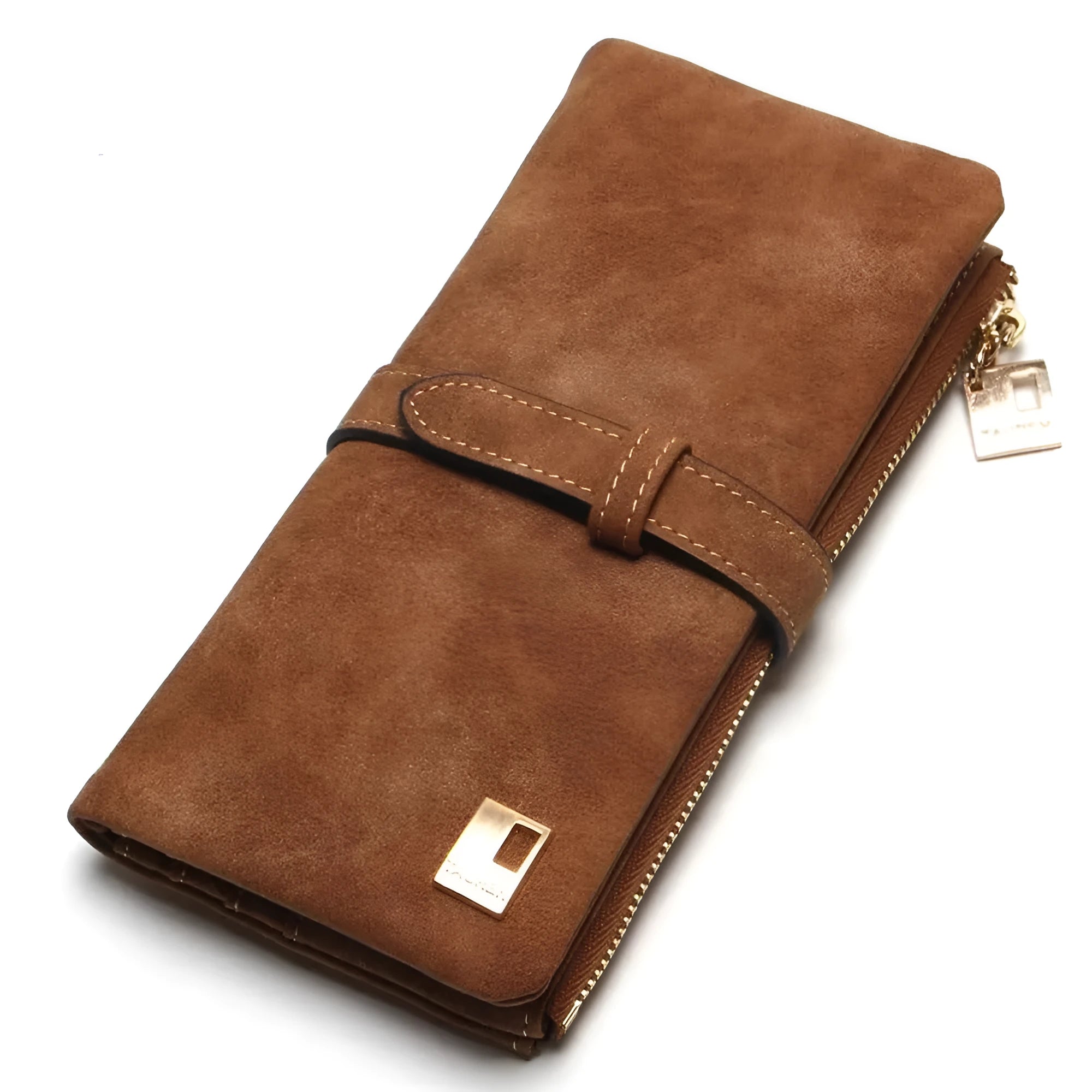 TAUREN retro matte leather women's long wallet open showing card slots and zip closure