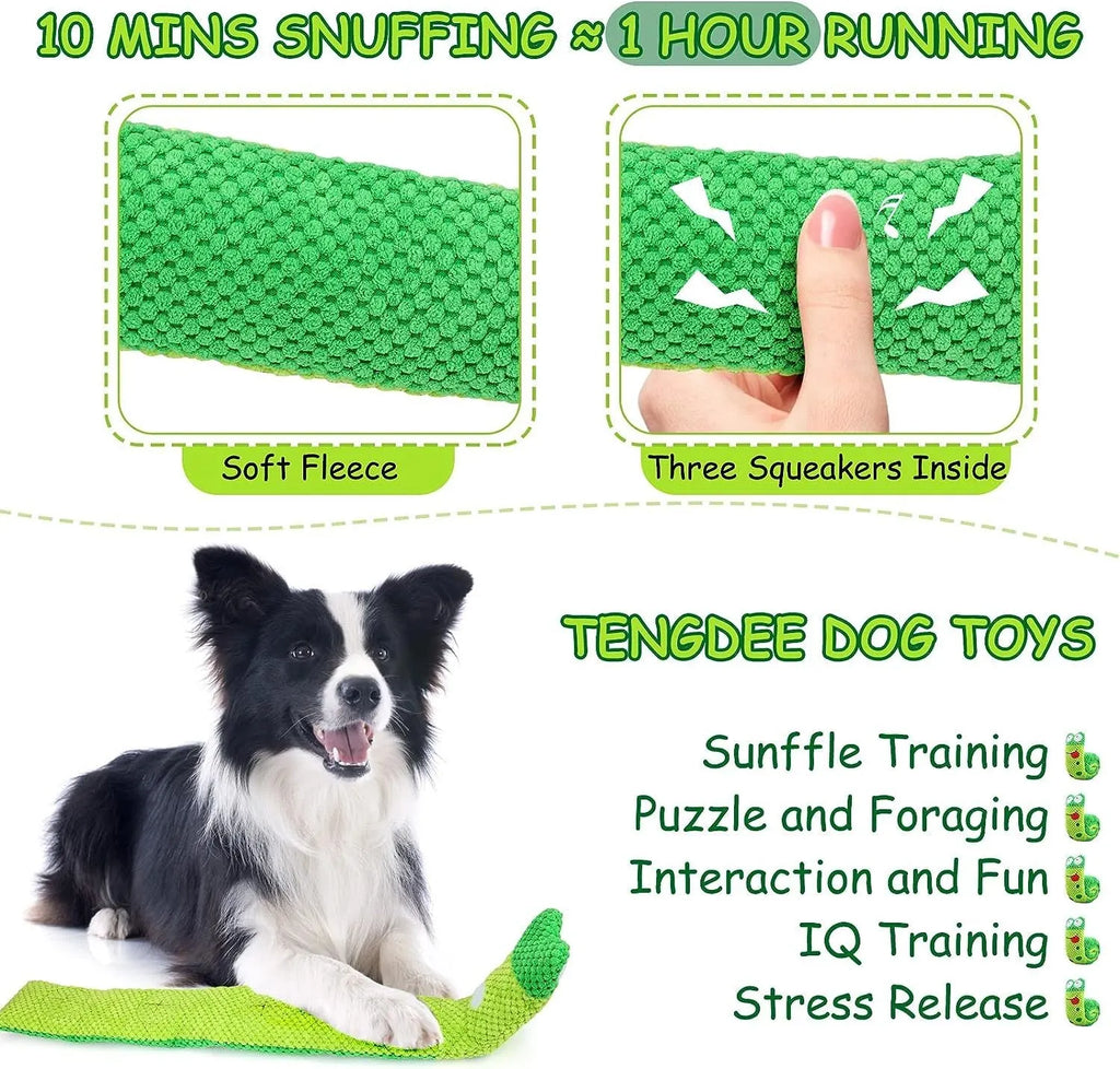 Transformable squeak dog toy in snail shape with hidden food holes for foraging training