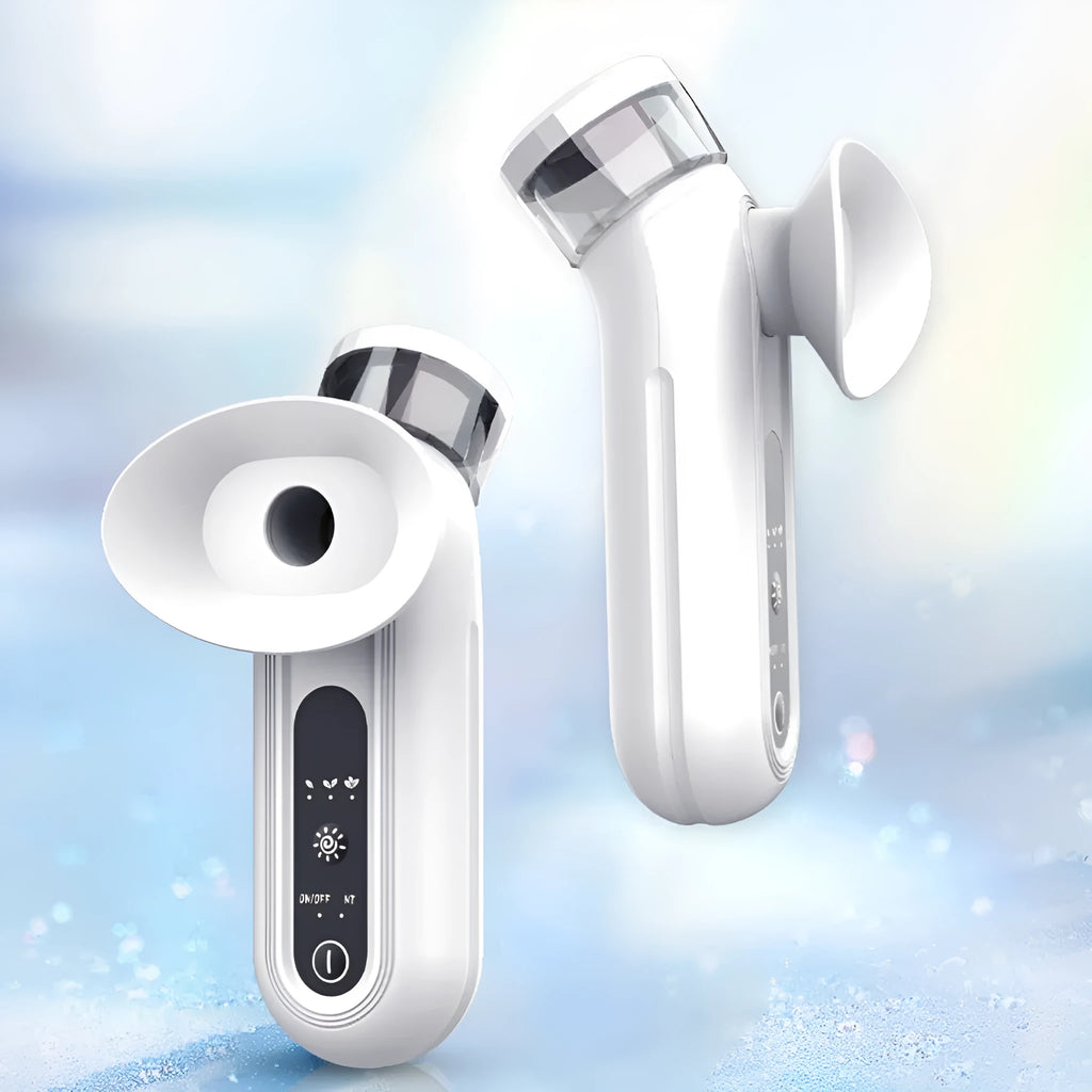 White rechargeable portable eye compress and atomisation cleaning device with eye mask.