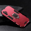 Iron Man magnetic Samsung phone case in black showing integrated metal ring on back.
