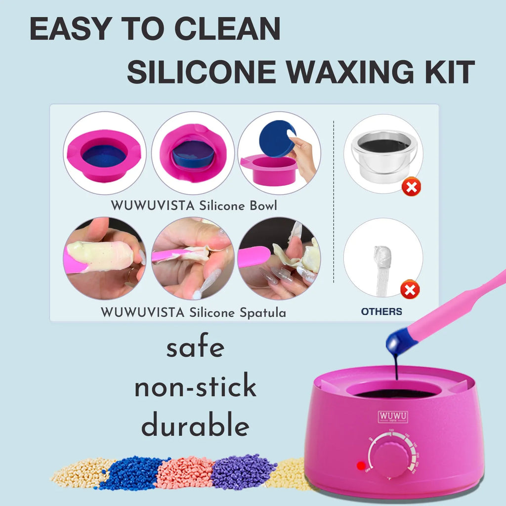 WUWUVISTA 63-piece waxing kit with black wax warmer, wax beans, silicone tools, and wax sticks