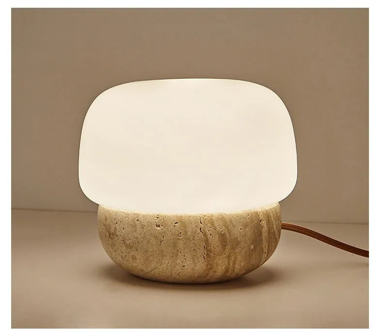 Cream retro bedside lamp with button switch measuring 18cm wide by 17cm high