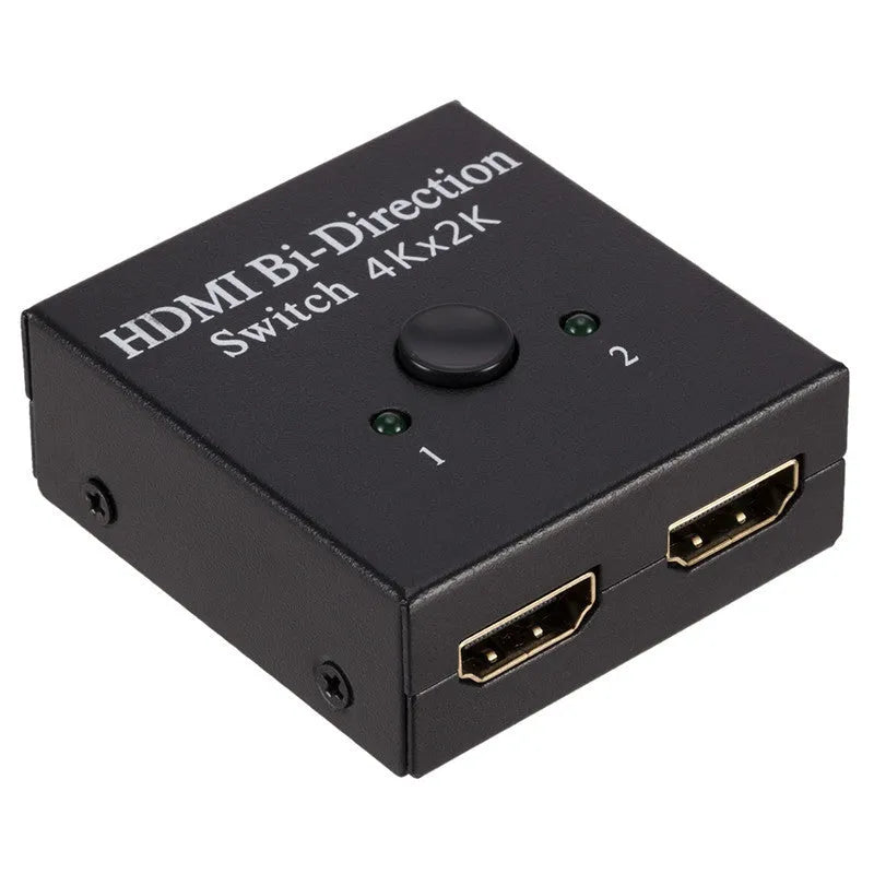 HDMI switcher 2 in 1 out black compact plug and play with one-click switching button