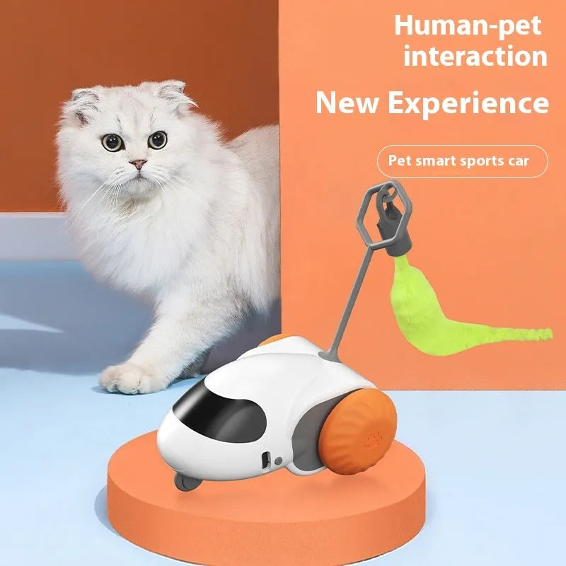 Smart running car toy for cats with gravity sensor and Type-C charging port in light grey blue colour