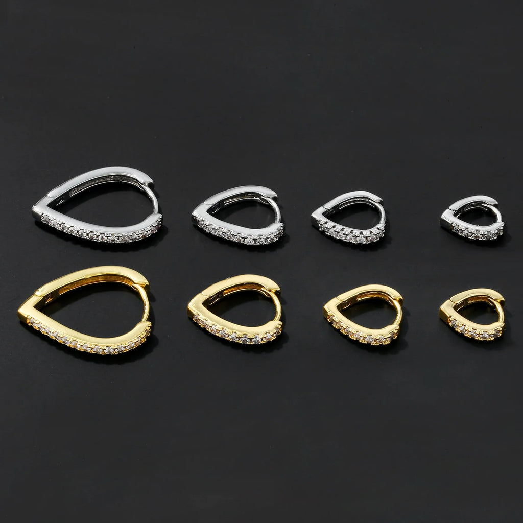 Geometric love heart ear clip in electroplated gold or white K finish on copper