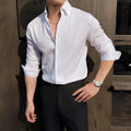Men's striped V-neck long sleeve casual shirt in chemical fibre blend fabric