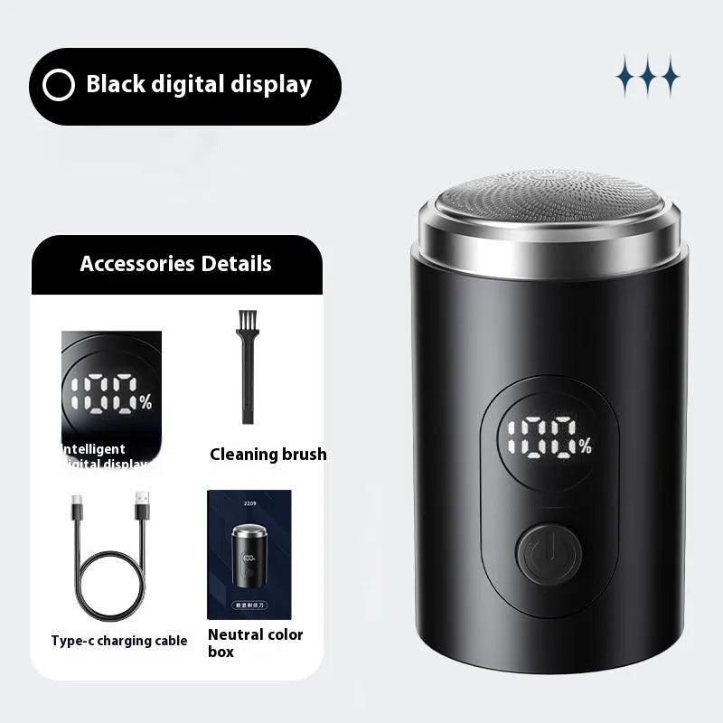 Mini-portable rechargeable electric shaver with floating cutter head in black