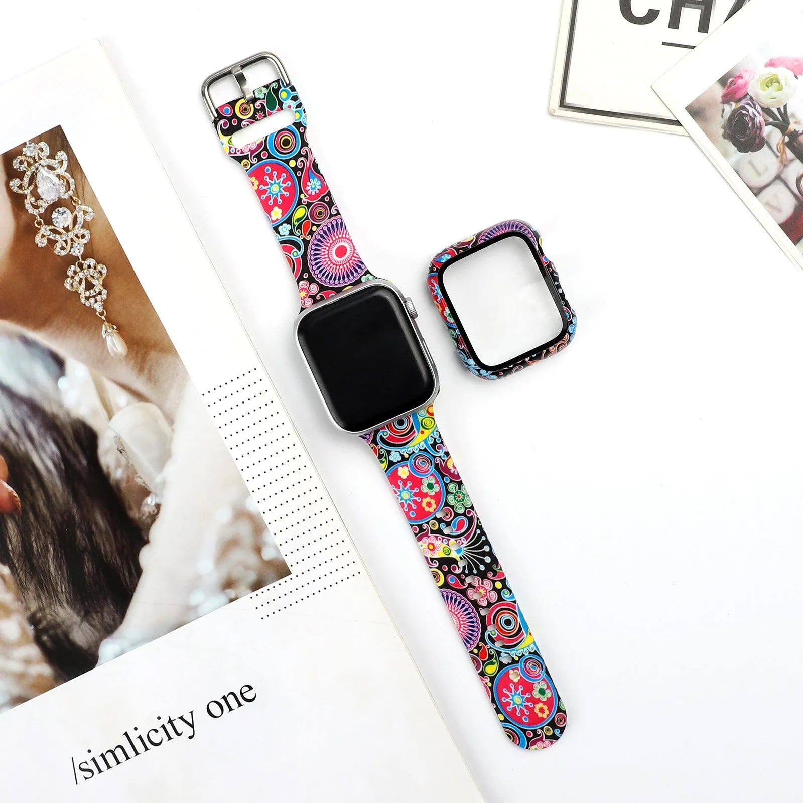Printed silicone watch strap for Apple Watch in multiple colours and styles
