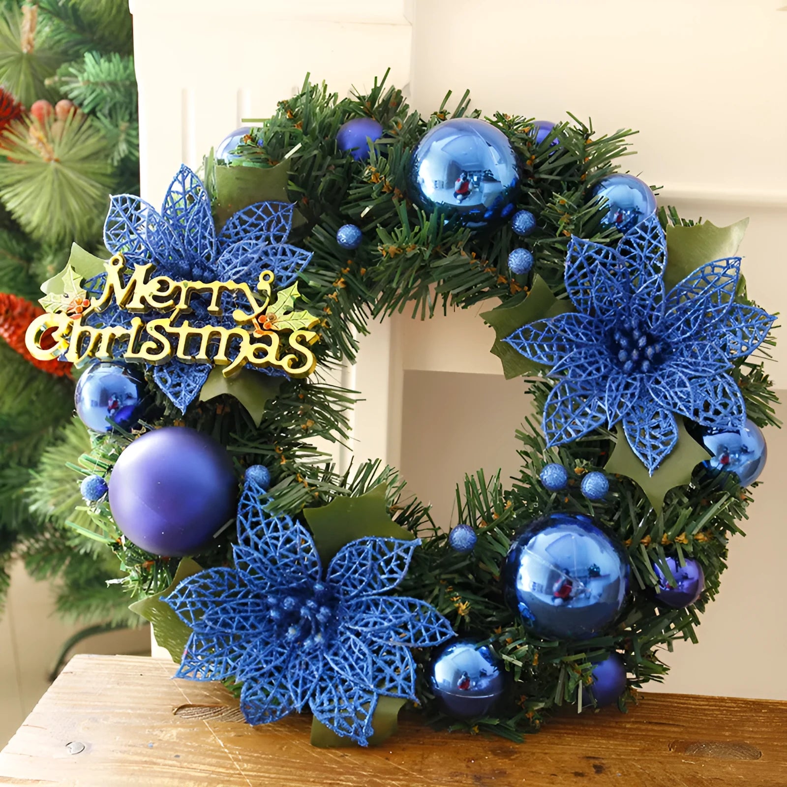 30cm multicolour plastic Christmas wreath hanging on door