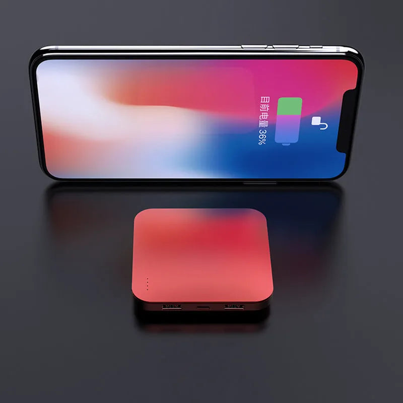 Universal metal alloy power bank with multi-U port output, 80x80x13mm, in black