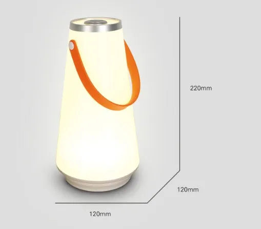 White rechargeable LED bedside lantern with USB cable, showing compact columnar design