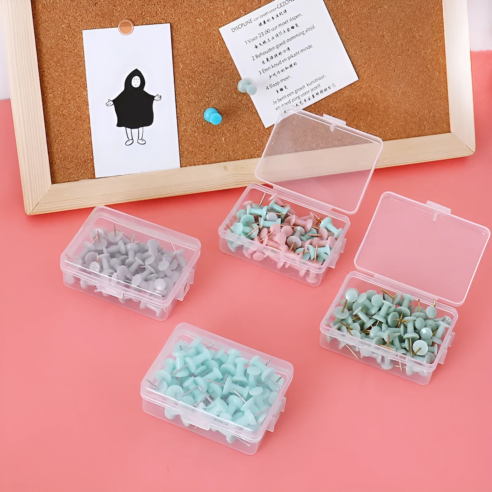 50 Morandi colour push pins with button and star shaped heads for bulletin boards