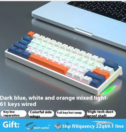61-key mechanical keyboard with blue and white colour scheme and compact design