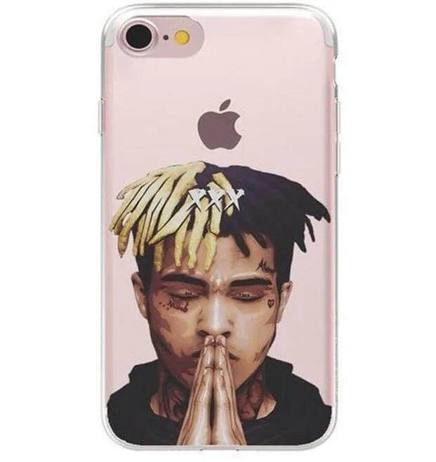 Transparent half-wrapped iPhone case with matte finish and XXXTentacion graphic design on a phone.