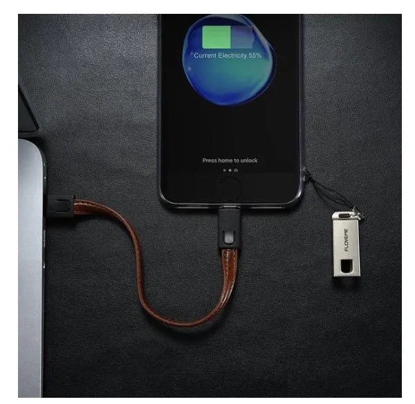 14cm leather iPhone charging cable with zinc alloy lightning connector in three colours
