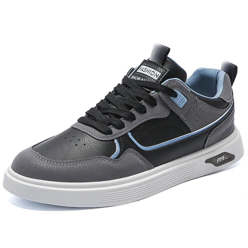 Men's Korean-style canvas board shoes in black, beige, or grey with round toe and low-top design