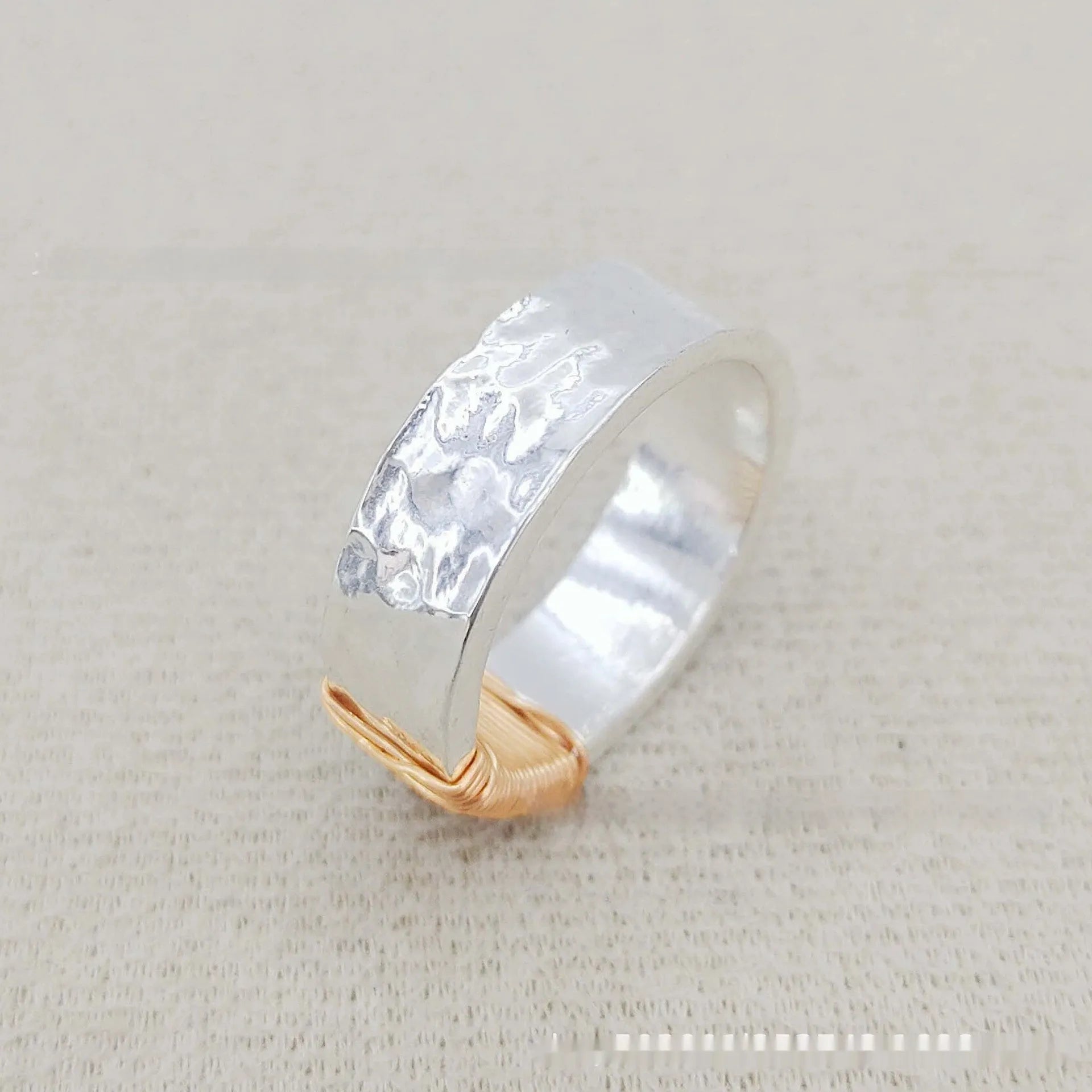 Geometric copper ring bracelet with irregular coil design in silver or gold electroplated finish