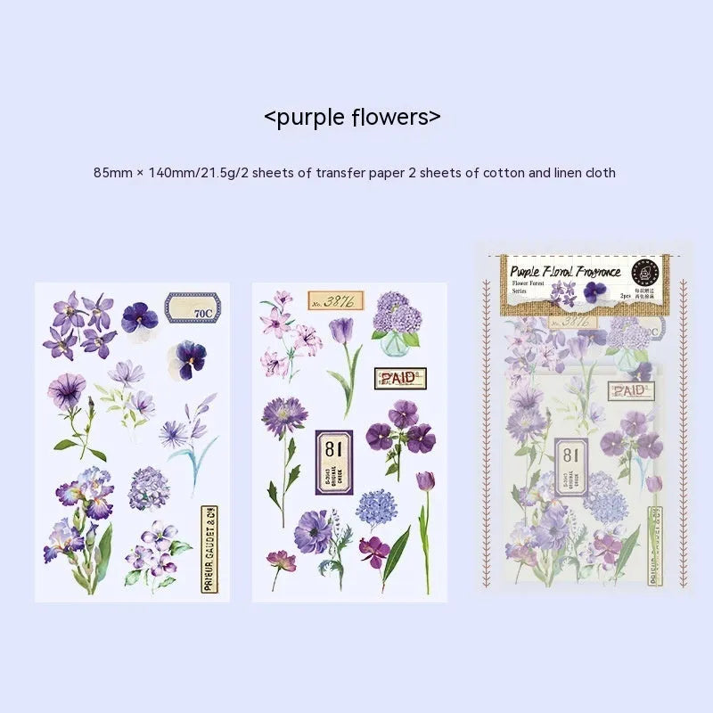 Huazhisen series printable sticker pack with forest and floral art designs on 85mm by 180mm sheets.