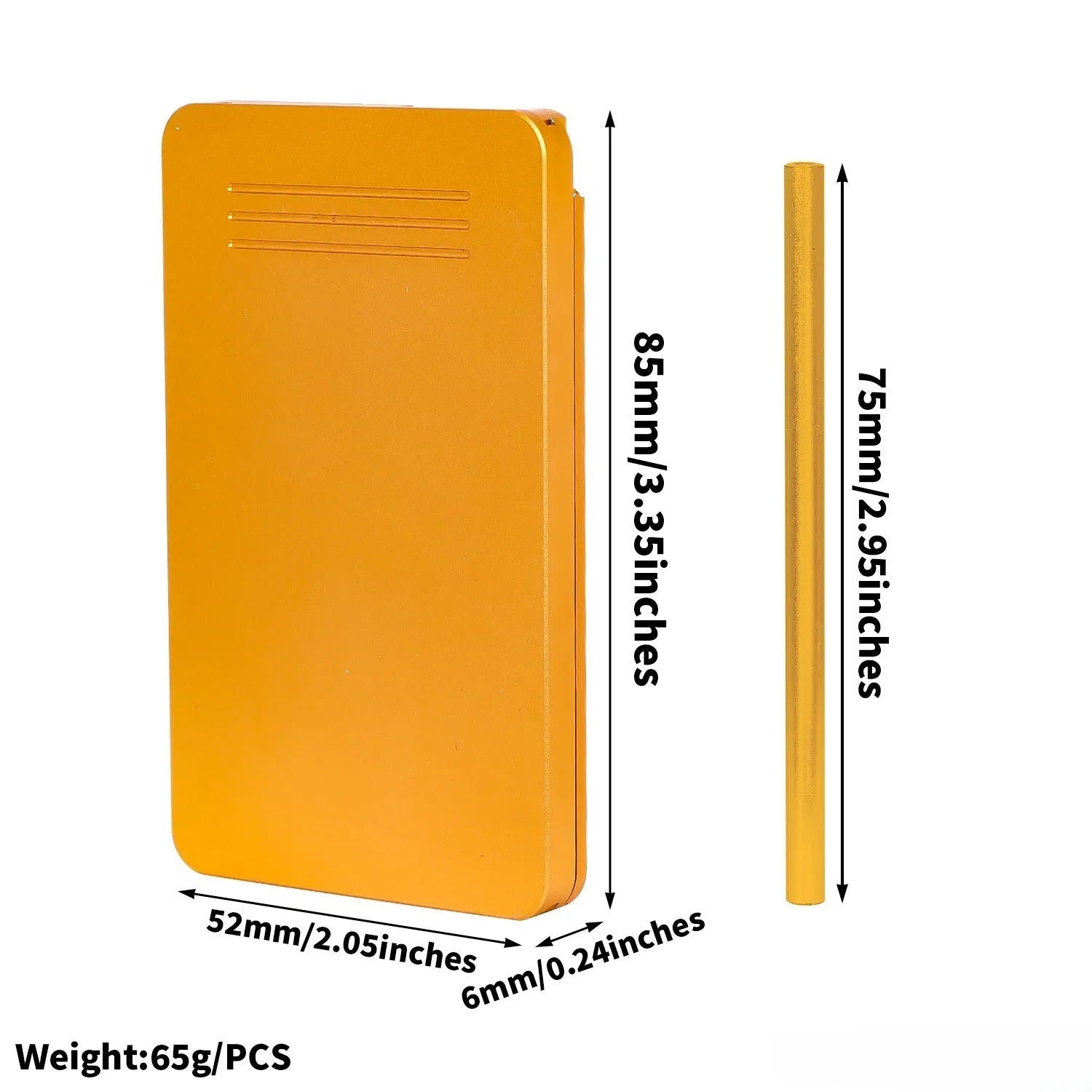 83mm long metal push-pull cigarette case with bottle opener in gold finish