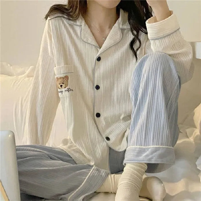Sweet And Simple Cardigan pajama set for girls in cloud cotton with long sleeves and cartoon print