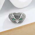 Retro vintage casual owl ring in copper with adjustable opening and blue gemstone finish