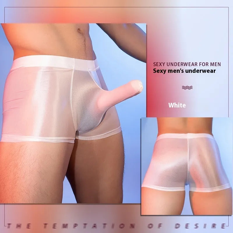 Red men's boxer shorts with elephant nose design, made from thin breathable nylon fabric.