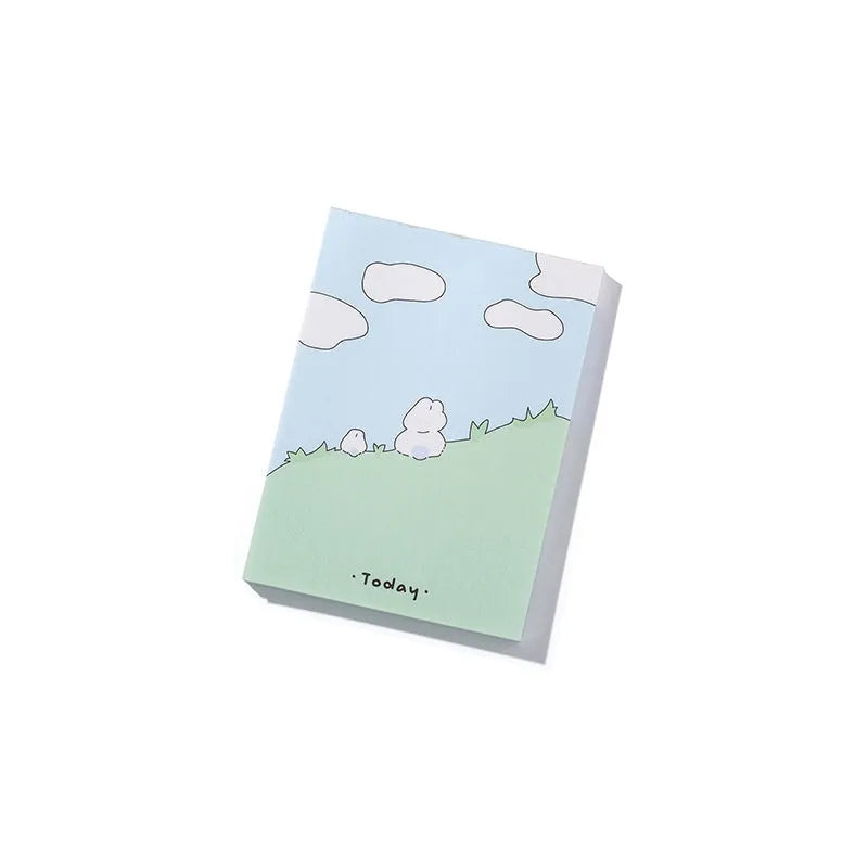 Pack of cartoon hand design sticky notes showing six different style options and three size formats.