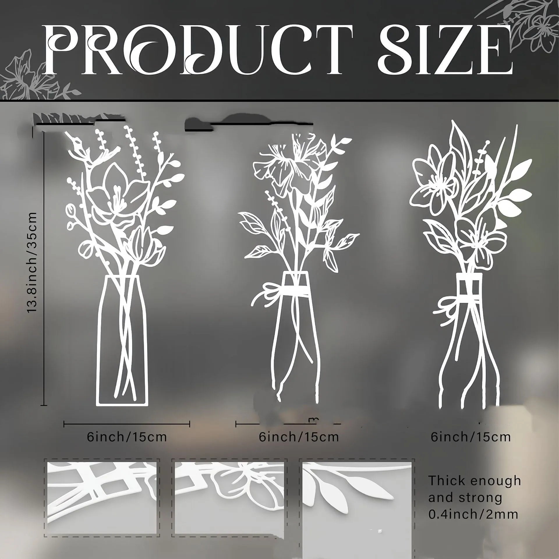 Three-piece metal flowers wall art set in alloy with farmhouse country design