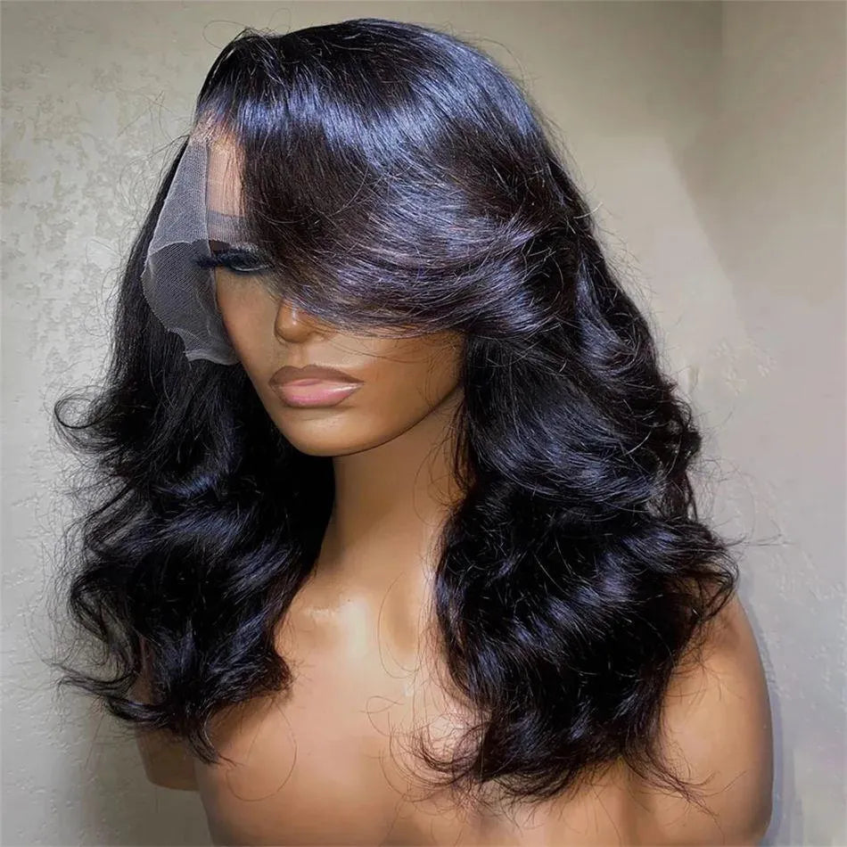 Women's black transparent lace forehead wig with short curly high temperature fibre hair