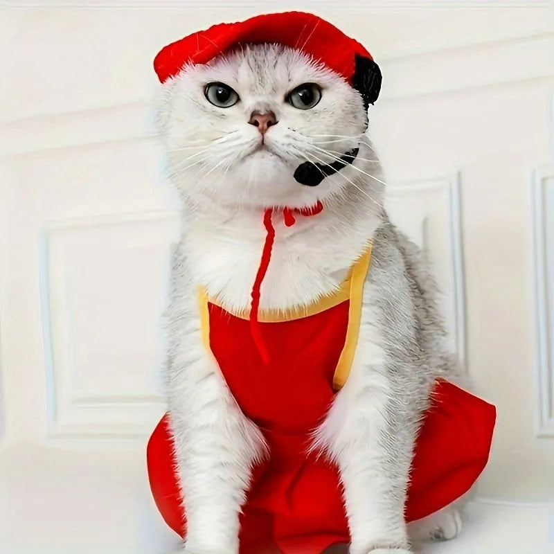 Handmade cotton knitted chef costume for small to medium cats and dogs