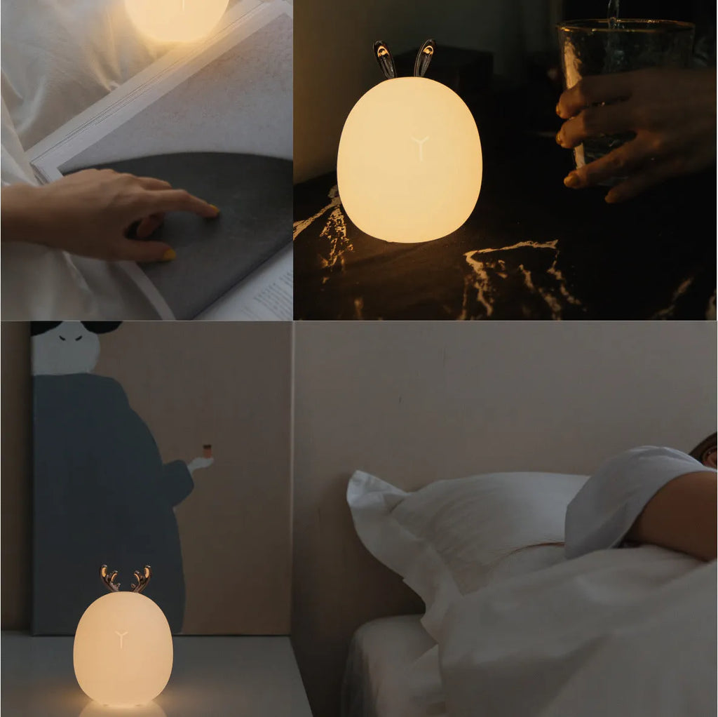 Cute pet silicone touch LED night light in rabbit design, USB rechargeable, 143mm height