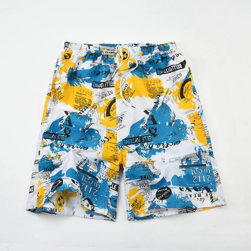 Men's floral print five-point swimming trunks in polyester fabric, free size