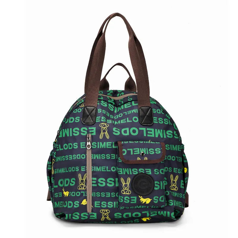 Large outdoor nylon backpack with sandwich pockets in black, khaki, or green letter rabbit colours