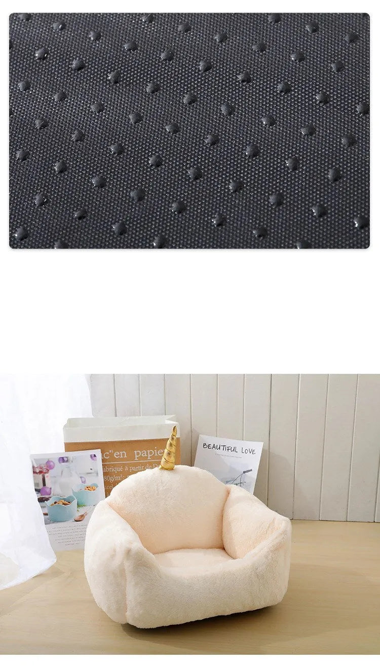 Cloth dog bed mat for small and medium dogs, 3-sided enclosed design, shown in grey, size M 65x60x28cm
