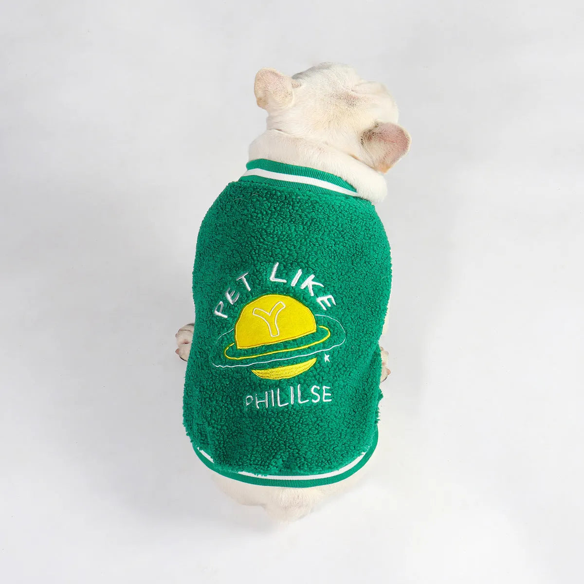 Green fleece-lined dog jumper coat for winter warmth in large to extra-extra-large sizes