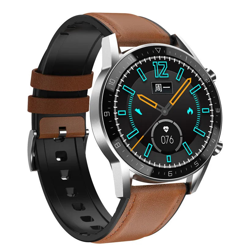 Multifunctional sports watch with 1.3-inch touchscreen and genuine leather strap