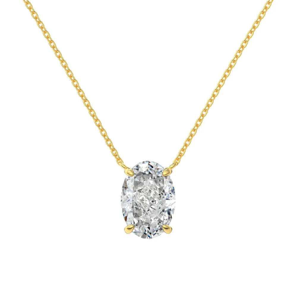 Women's S925 sterling silver necklace with a geometric oval ice flower pendant in gold or platinum finish.