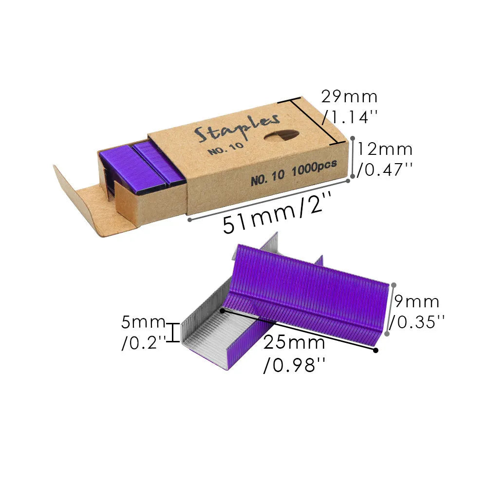 Box of 1000 metal office staples in black purple rose gold and rose red colour options