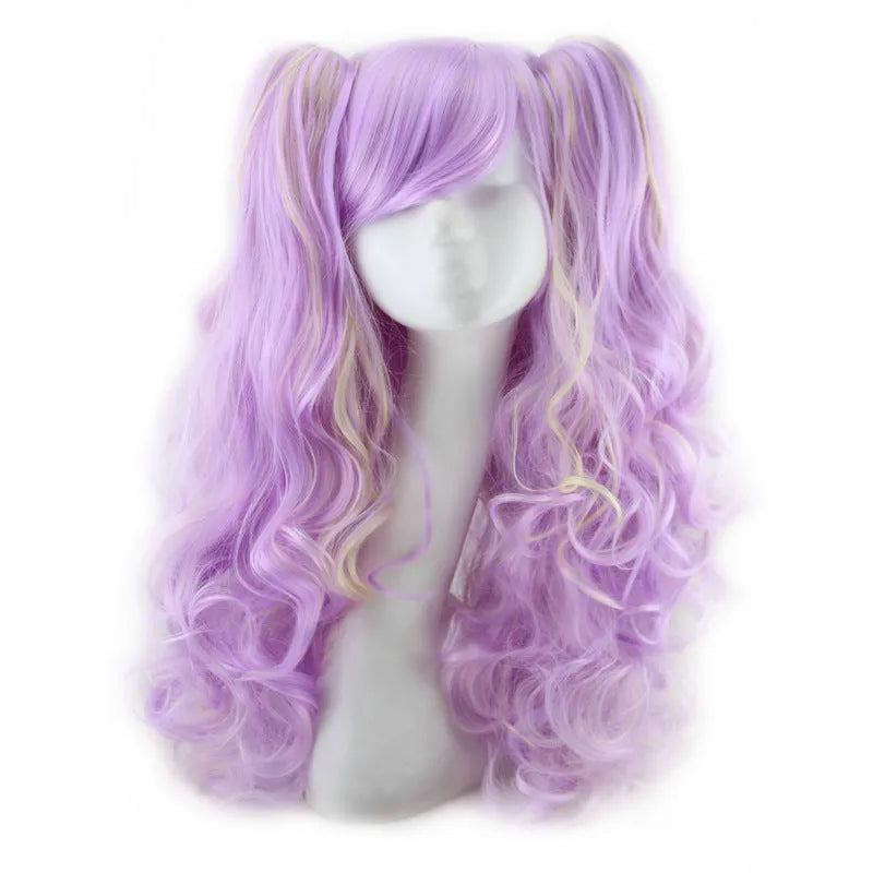 Colorful long curly wig with high temperature wire hairline, available in multiple colour combinations