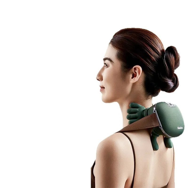Electric neck and shoulder massager in moss green with 4D kneading and heat, cordless design