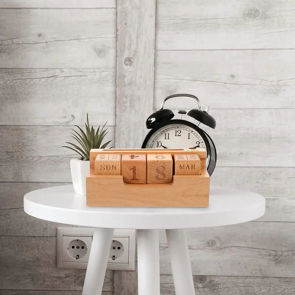 Solid wood creative simple calendar desk decoration with wooden texture, small or large size option