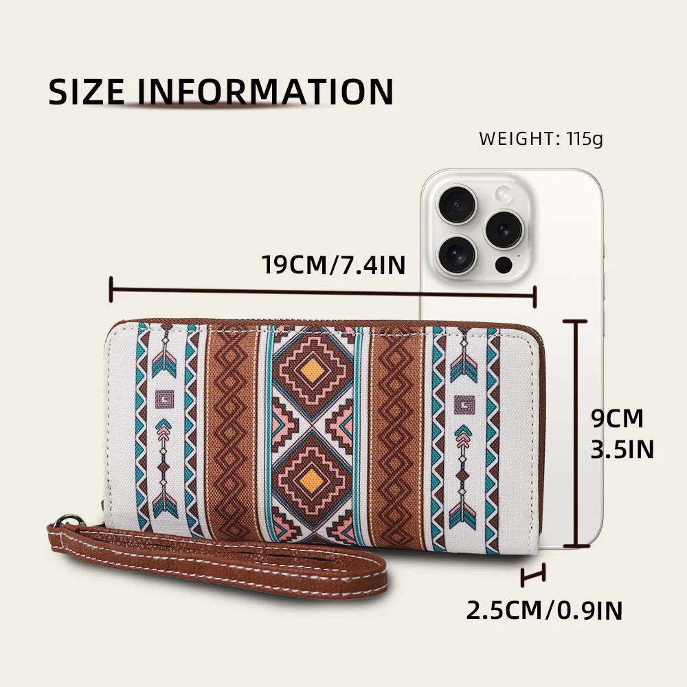 Bohemian stripe pattern RFID wallet in canvas with anti-theft function