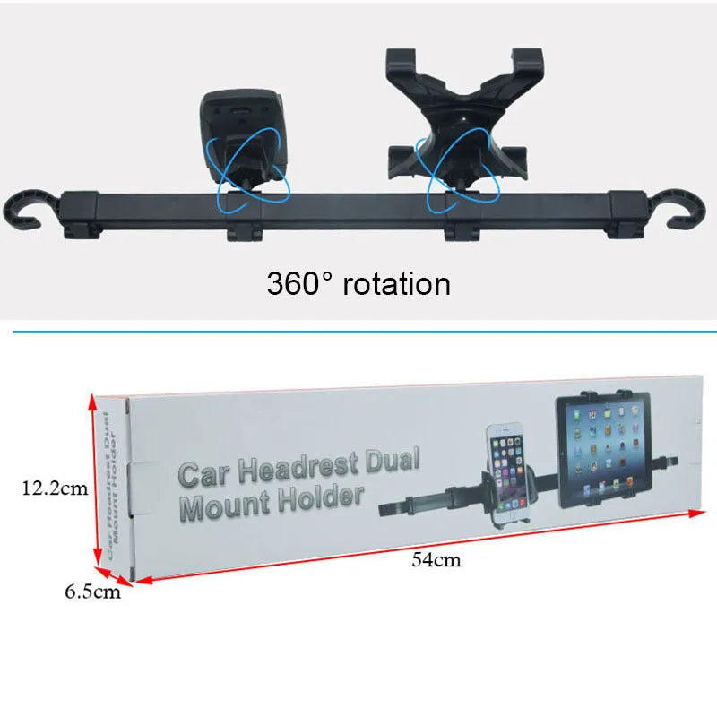 Black ABS plastic and PC tablet pc car back seat bracket with 360 degree rotation