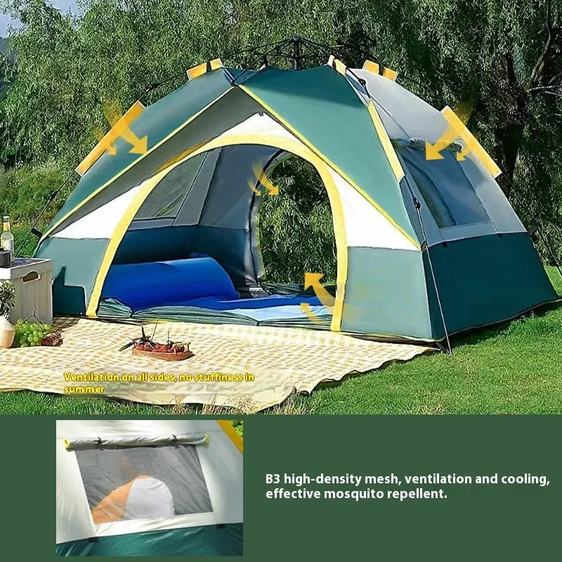 Dark green silver glue automatic camping tent for 3-4 people with quick open system