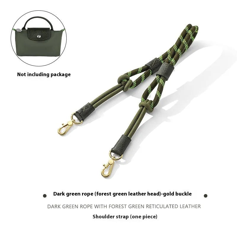 Braided nylon and cowhide leather crossbody strap with alloy buckle in gold or silver finish