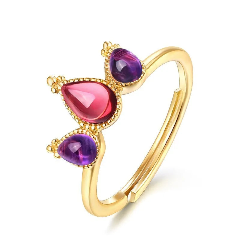 Sterling silver 925 ring with drop-shaped garnet gemstone inlay, photo colour, 1.3 grammes, women's simple style