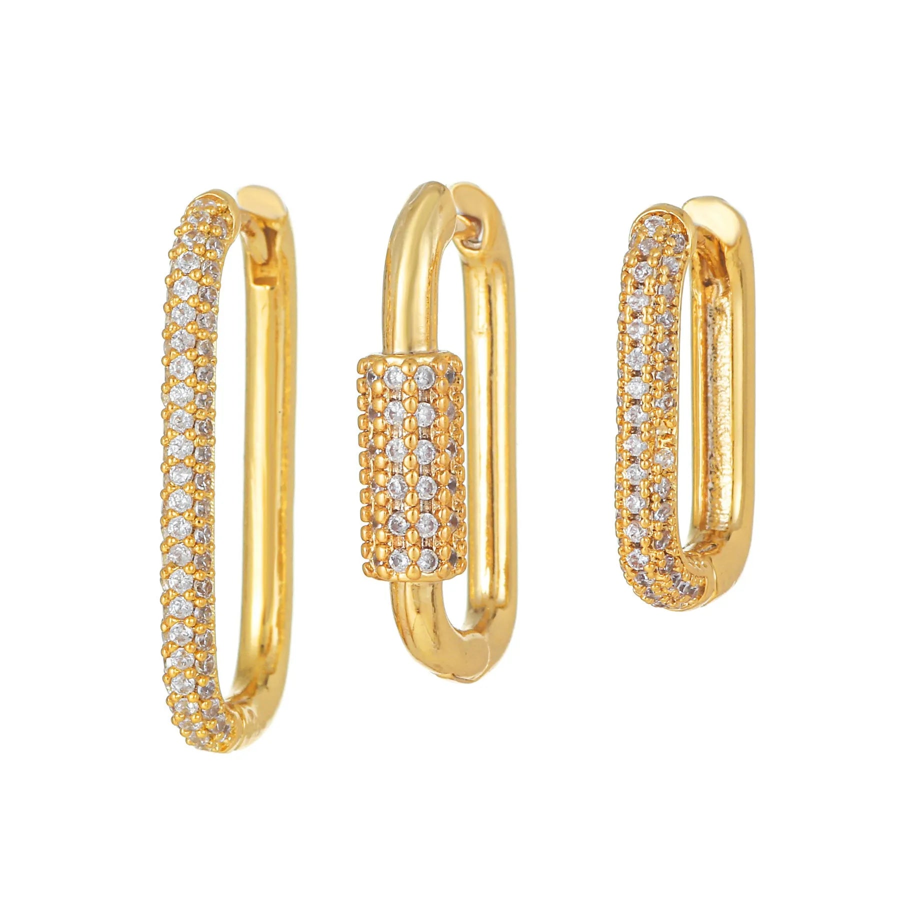 Geometric three-piece ear clip set with micro inlaid zircon stones in gold or white colour