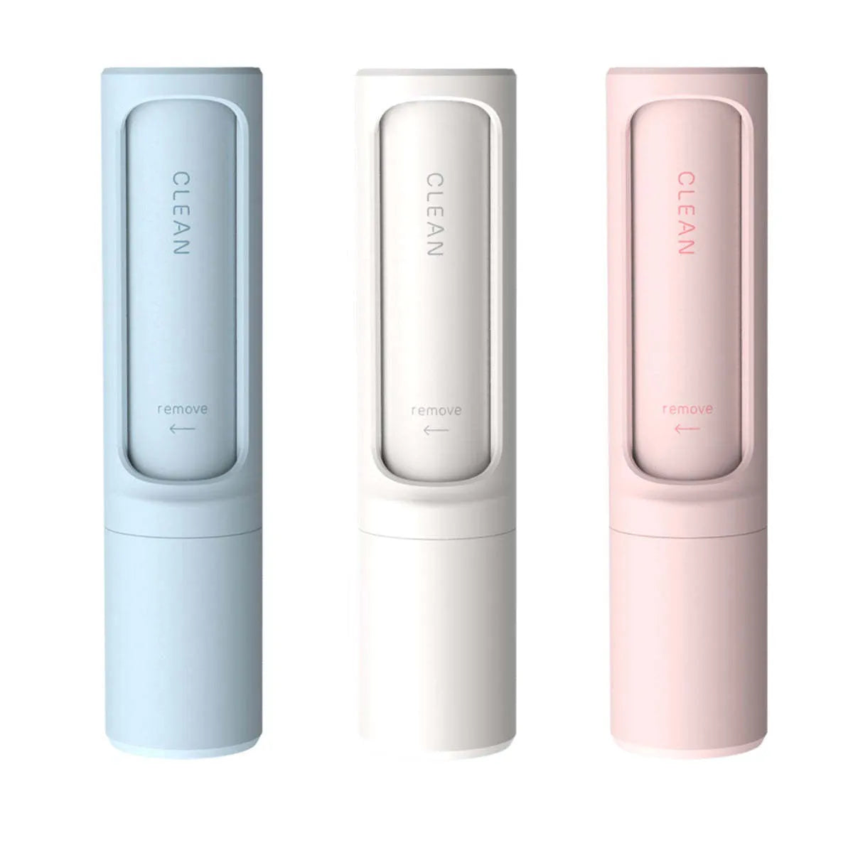 Rotating cylinder electrostatic pet hair removal brush in light pink with ABS body on a white background