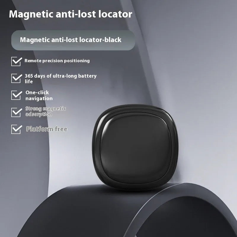 Smart anti-lost alarm in black with magnetic square shape and hanging loop on a keychain